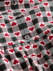 Dark Green Heart Check Long Sleeve Tie Neck Mini Dress - Image 6 of 6