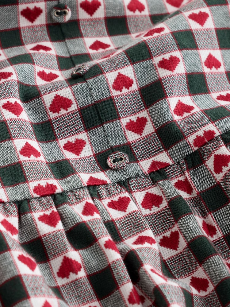 Dark Green Heart Check Long Sleeve Tie Neck Mini Dress - Image 6 of 6 Dark Green Heart Check Long Sleeve Tie Neck Mini Dress - Image 6 of 6