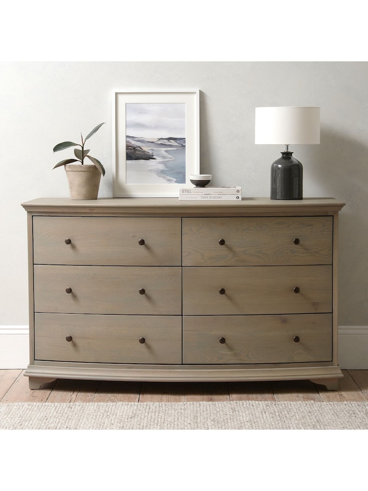 Cotswold Company Smoked Oak Winchcombe Low and Wide 6 Drawer Chest - Image 1 of 6
