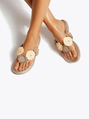 Carvela Gold Sorrento Flower Flat Sandals - Image 1 of 2