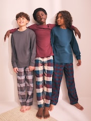 Maroon/Teal/Charcoal - Woven Check Pajamas 3 Pack (3-16yrs) - Larawan 1 ng 4