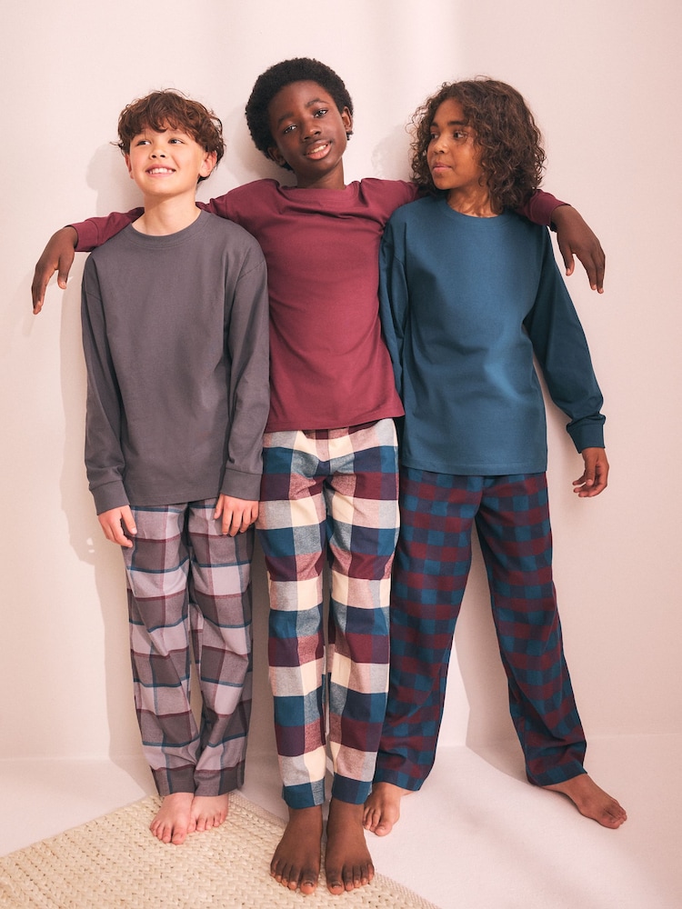 Maroon/Teal/Charcoal - Woven Check Pajamas 3 Pack (3-16yrs) - Larawan 1 ng 4