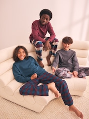 Maroon/Teal/Charcoal - Woven Check Pajamas 3 Pack (3-16yrs) - Larawan 2 ng 4