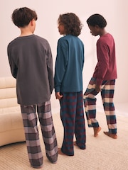Maroon/Teal/Charcoal - Woven Check Pajamas 3 Pack (3-16yrs) - Larawan 3 ng 4
