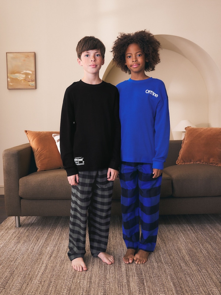 Blue/Black Offline Woven Check Pyjamas 2 Pack (3-16yrs) - Image 1 of 11 Blue/Black Offline Woven Check Pyjamas 2 Pack (3-16yrs) - Image 1 of 11