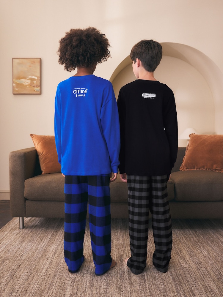 Blue/Black Offline Woven Check Pyjamas 2 Pack (3-16yrs) - Image 2 of 11 Blue/Black Offline Woven Check Pyjamas 2 Pack (3-16yrs) - Image 2 of 11