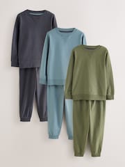 Green/Blue/Charcoal Long Sleeve Jogger Pyjamas Set 3 Pack (3-16yrs) - Image 1 of 6