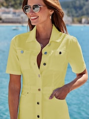 Sosandar Yellow Fit & Flare Denim Dress With Pockets - Image 4 of 4