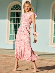 Sosandar Orange Abstract Print Frill Hem Midaxi Dress - Image 5 of 5