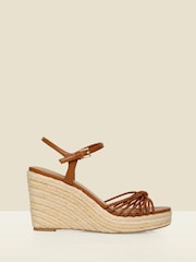 Sosandar Brown Plaited Strap Detail Jute Wedge Espadrilles - Image 1 of 4