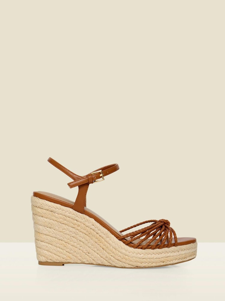 Sosandar Brown Plaited Strap Detail Jute Wedge Espadrilles - Image 1 of 4