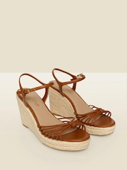 Sosandar Brown Plaited Strap Detail Jute Wedge Espadrilles - Image 2 of 4