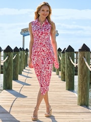 Sosandar Pink Animal Print Ruched Front Sleeveless Shirt Pink Dress - Image 2 of 5