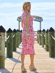 Sosandar Pink Animal Print Ruched Front Sleeveless Shirt Pink Dress - Image 3 of 5