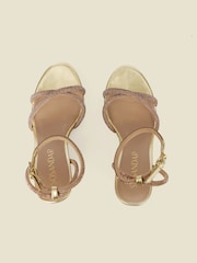 Sosandar Gold Metallic Diamante Strappy Cork Wedge Espadrilles - Image 3 of 4