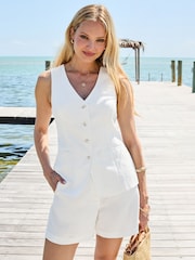 Sosandar White Linen Blend Longline Waistcoat - Image 3 of 5