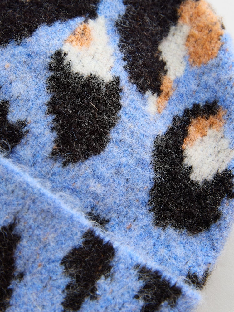 Eleanor Bowmer Blue Leopard Knitted Beanie - Image 3 of 3