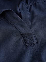 Navy Blue - Linen Rich Short Sleeve Mini Overhead Dress - Larawan 6 ng 6
