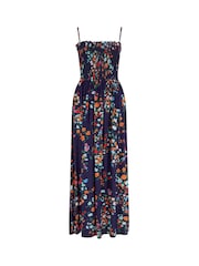 Pour Moi Navy Multi Floral Emma Strapless Shirred Bodice Woven Maxi Beach Dress - Image 3 of 4