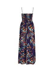 Pour Moi Navy Multi Floral Emma Strapless Shirred Bodice Woven Maxi Beach Dress - Image 4 of 4