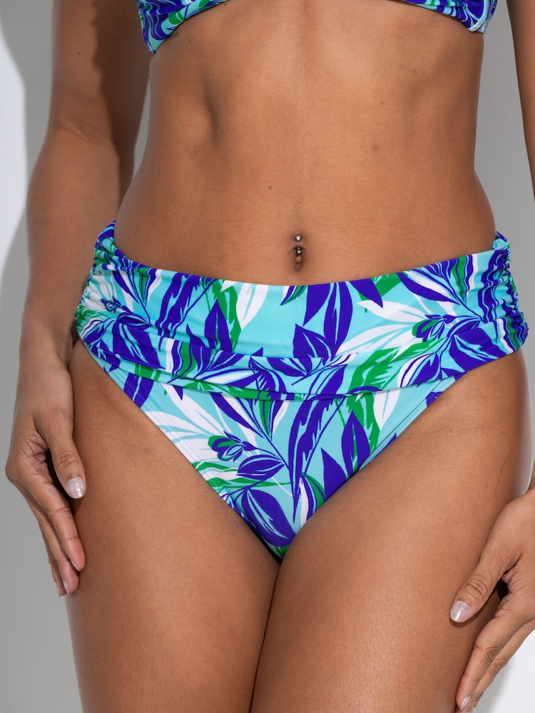 Pour Moi Aqua Palm Roll Top Santa Monica Bikini Bottoms - Image 2 of 4 Pour Moi Aqua Palm Roll Top Santa Monica Bikini Bottoms - Image 2 of 4