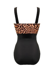 Pour Moi Black/Leopard Palm Springs Colour Block Tummy Control Swimsuit - Image 4 of 4