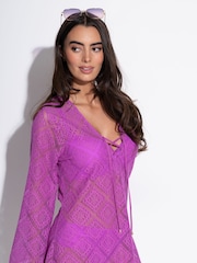Pour Moi Ultraviolet Free Spirit Crochet Lace Long Sleeve Beach Cover Up - Image 2 of 4