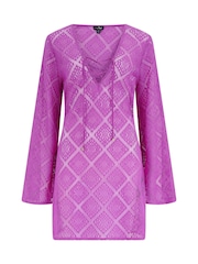 Pour Moi Ultraviolet Free Spirit Crochet Lace Long Sleeve Beach Cover Up - Image 3 of 4