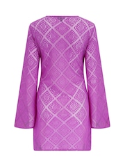 Pour Moi Ultraviolet Free Spirit Crochet Lace Long Sleeve Beach Cover Up - Image 4 of 4