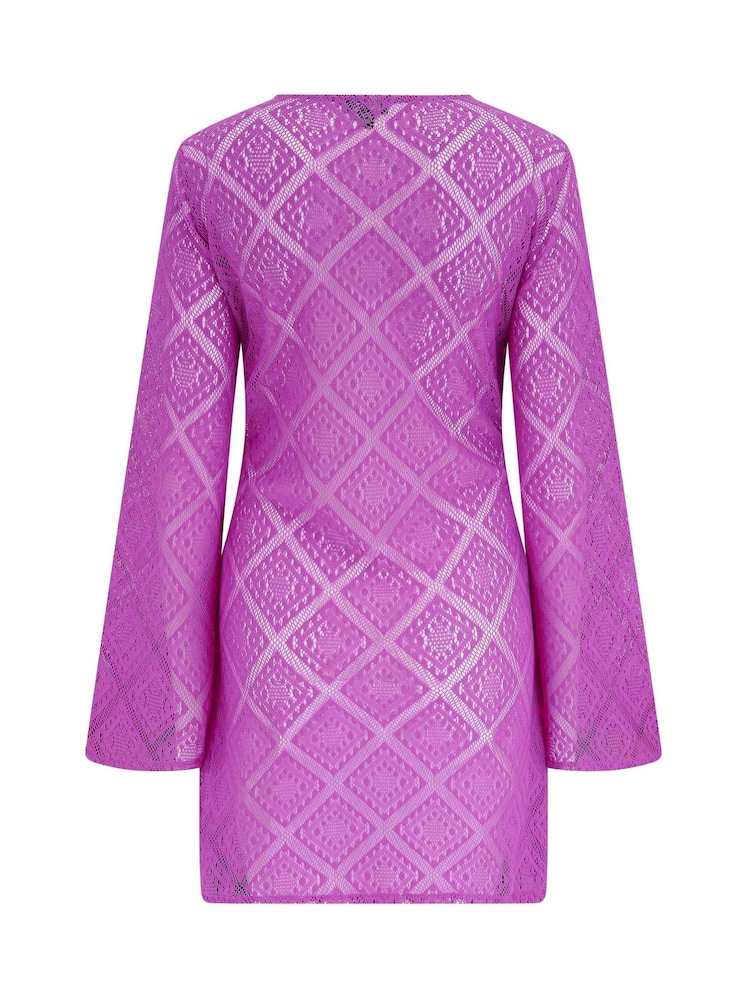 Pour Moi Ultraviolet Free Spirit Crochet Lace Long Sleeve Beach Cover Up - Image 4 of 4