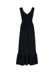 Pour Moi Black Crochet Bodice Cotton Slub Midi Dress - Image 3 of 4