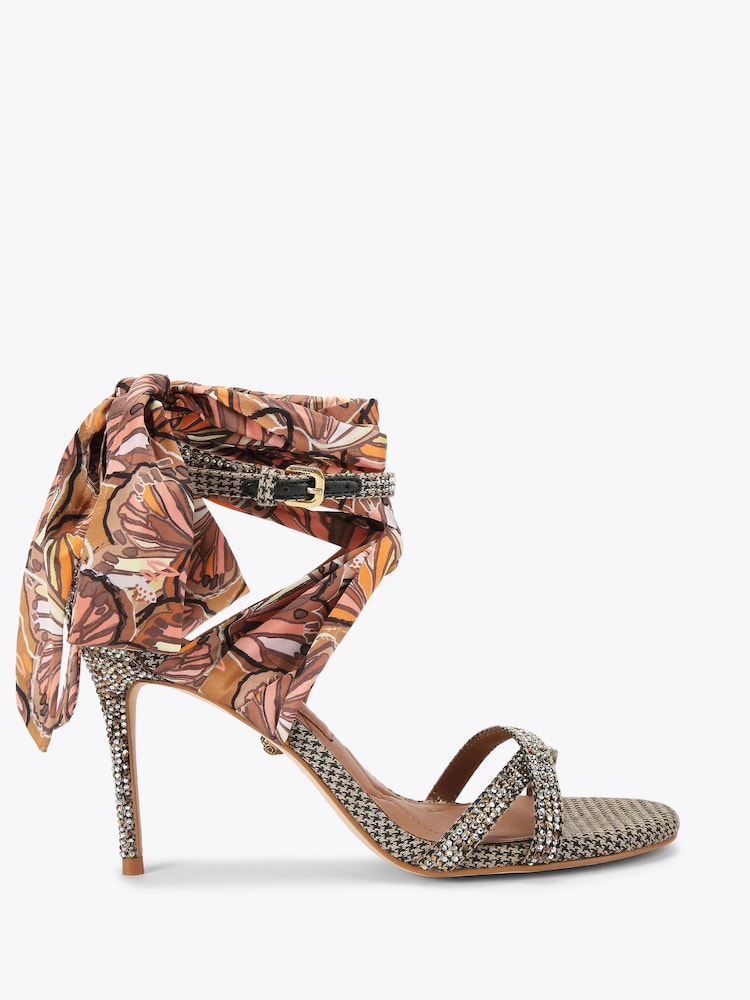 Kurt Geiger London Brown Scarf Wrap T Bar Sandals - Image 1 of 4