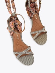 Kurt Geiger London Brown Scarf Wrap T Bar Sandals - Image 2 of 4