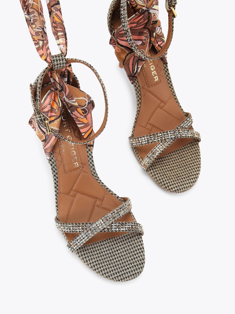Kurt Geiger London Brown Scarf Wrap T Bar Sandals - Image 2 of 4