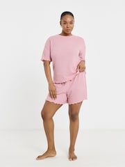 Simply Be Pink Waffle Lounge Shorts Set - Image 1 of 4