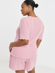 Simply Be Pink Waffle Lounge Shorts Set - Image 2 of 4