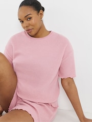 Simply Be Pink Waffle Lounge Shorts Set - Image 3 of 4