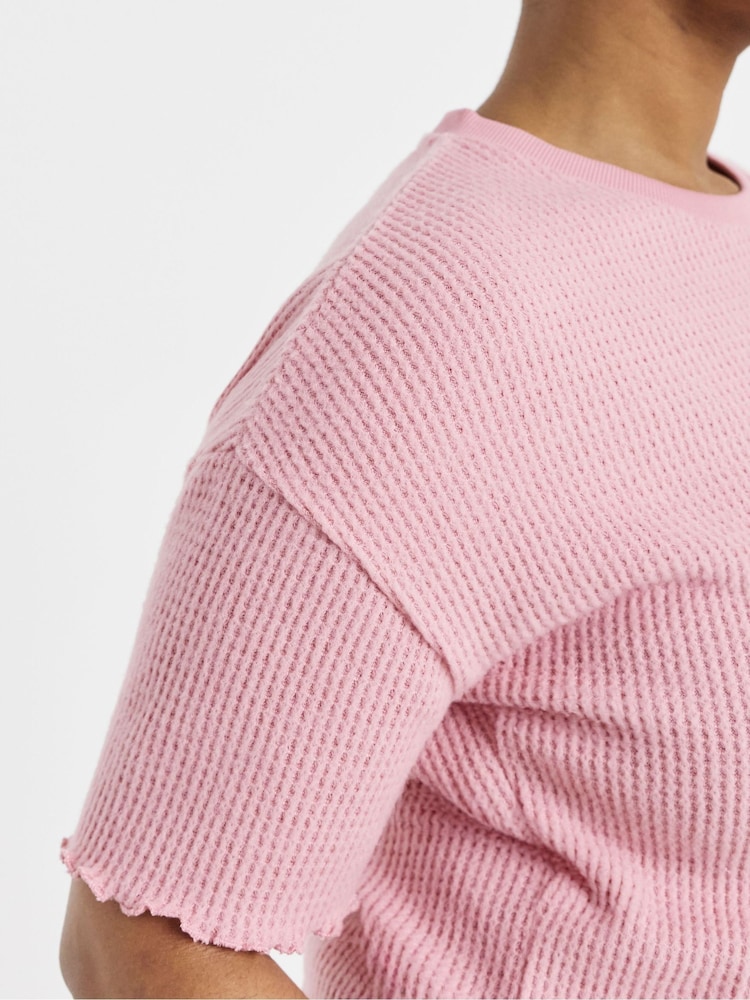 Simply Be Pink Waffle Lounge Shorts Set - Image 4 of 4