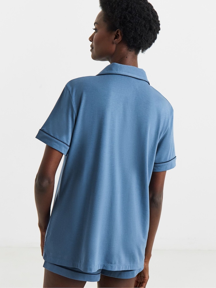 Simply Be Blue Pretty Secrets Shortie Revere Pyjamas Set - Image 2 of 4