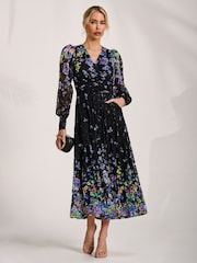 Jolie Moi Blue Long Sleeve Printed Lace Maxi Dress - Image 5 of 6