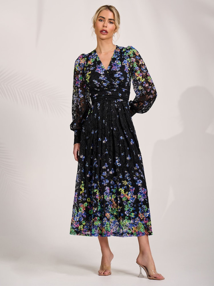 Jolie Moi Blue Long Sleeve Printed Lace Maxi Dress - Image 6 of 6 Jolie Moi Blue Long Sleeve Printed Lace Maxi Dress - Image 6 of 6