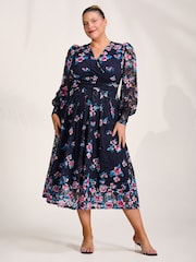 Jolie Moi Blue Long Sleeve Printed Lace Maxi Dress - Image 1 of 6