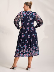 Jolie Moi Blue Long Sleeve Printed Lace Maxi Dress - Image 2 of 6