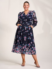 Jolie Moi Blue Long Sleeve Printed Lace Maxi Dress - Image 6 of 6