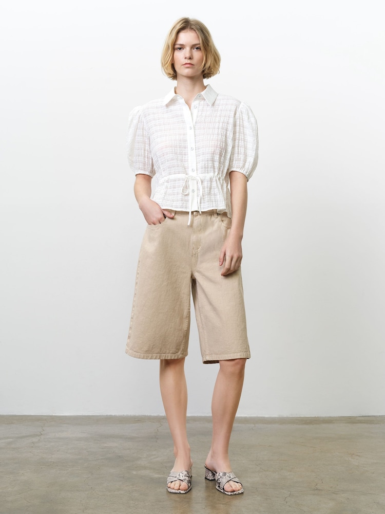 French Connection White Shanaya Seersucker Drawstring Shirt - Image 1 of 5 French Connection White Shanaya Seersucker Drawstring Shirt - Image 1 of 5