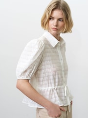 French Connection White Shanaya Seersucker Drawstring Shirt - Image 3 of 5