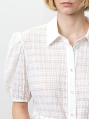 French Connection White Shanaya Seersucker Drawstring Shirt - Image 4 of 5