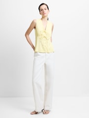 French Connection Yellow Candice Satin Bow Tie Up Top - Image 3 of 5