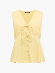 French Connection Yellow Candice Satin Bow Tie Up Top - Image 5 of 5
