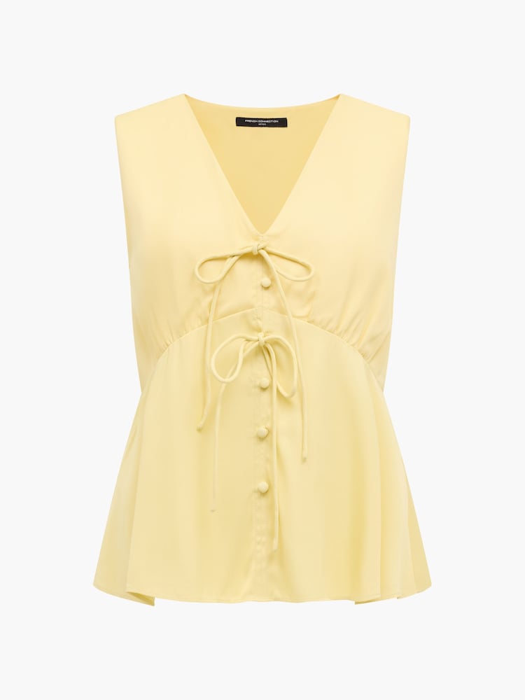 French Connection Yellow Candice Satin Bow Tie Up Top - Image 5 of 5